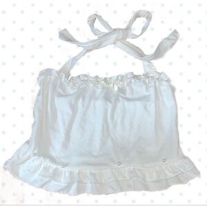 🪽White Ruffled Tube Top With Pearls And Bow